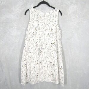 Rachel Zoe Dress Pockets Womens Medium Ivory Floral 100% Linen Sleeveless Shift